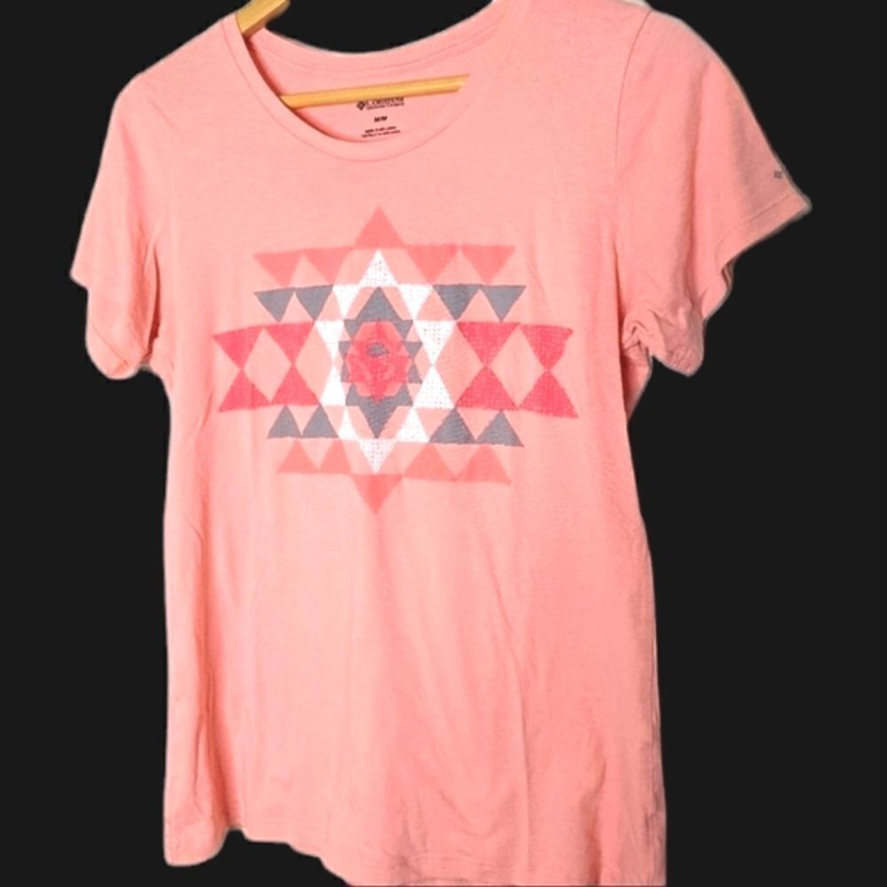 Columbia Peach Cotton Grey Pink White Graphic Short Sleeve T-shirt size M